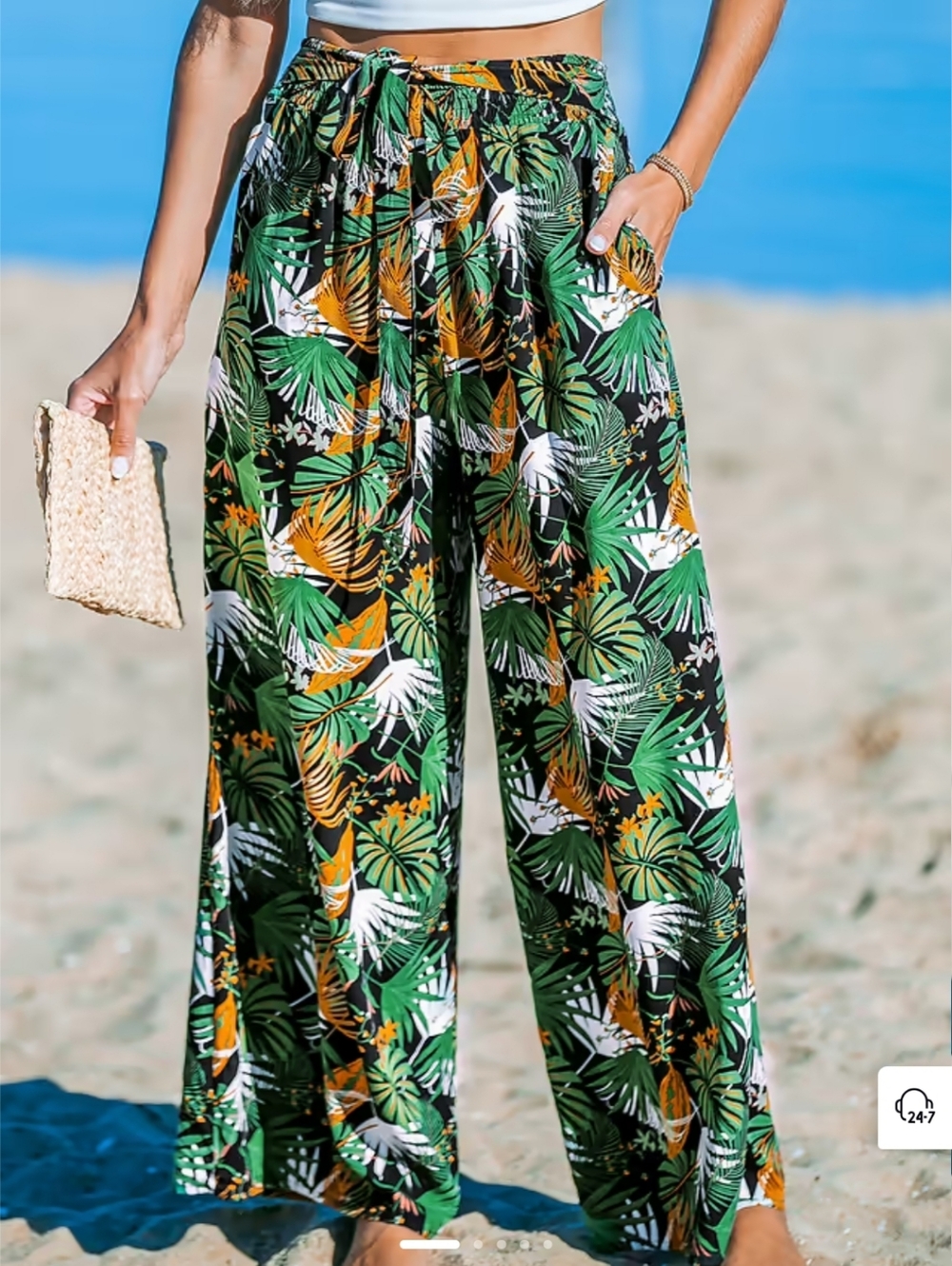 Cupshe Tropical Leaf Print Wide-Leg Pants, Size XL - Picture 3 of 6